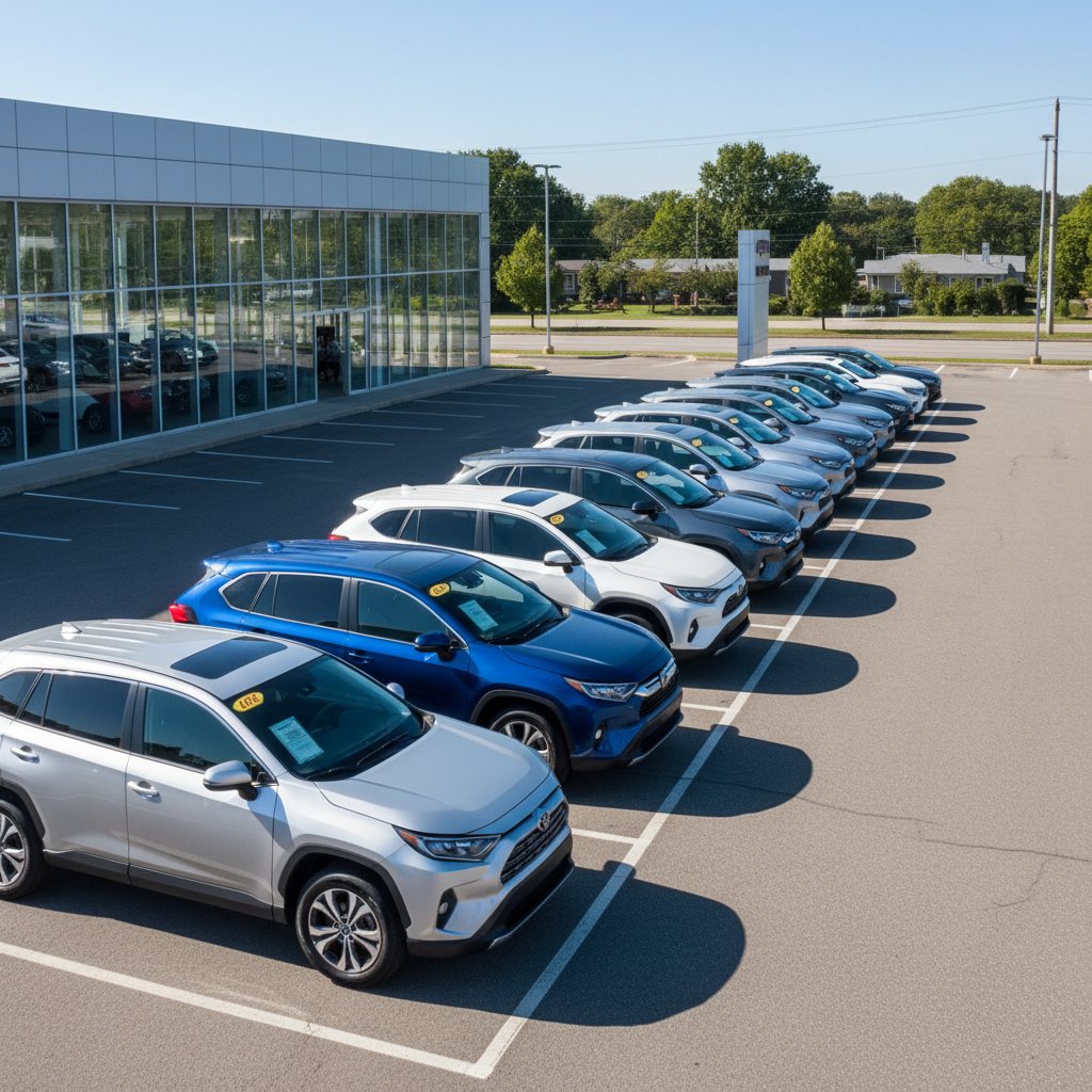 Row of affordable SUVs parked at a dealership lot